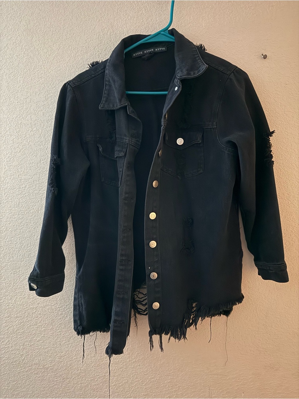 HYFVE Black Distressed Women's Denim Jacket